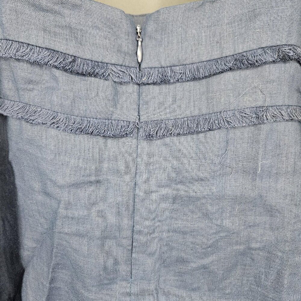 J Crew Tank Top Womens Size Small Blue Linen Fringed Trim Crop Festival Boho - Picture 6 of 9